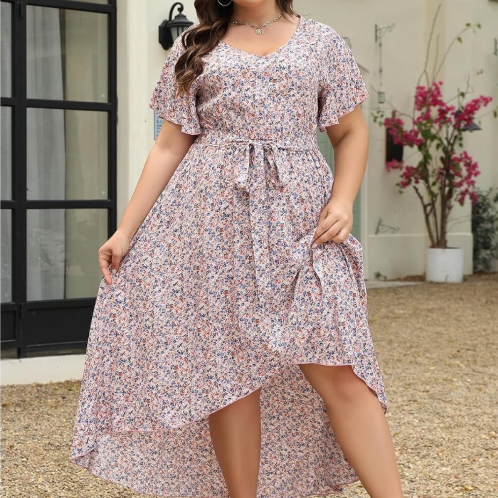 Nemidor Womens Plus Size V Neck Boho Floral Print Ruffle Wrap Maxi Dress. Size24